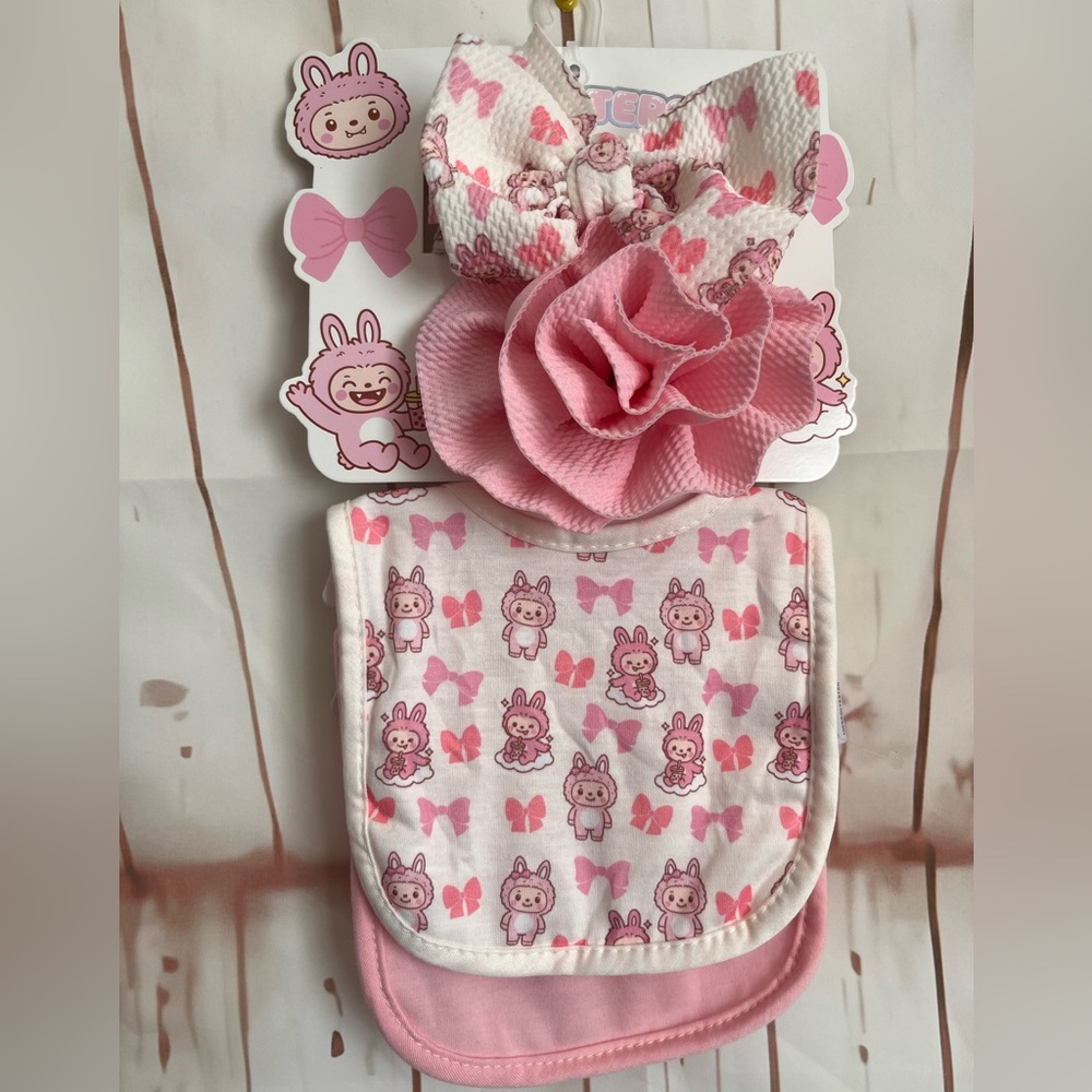 Pink Baby Bib and Headband Set